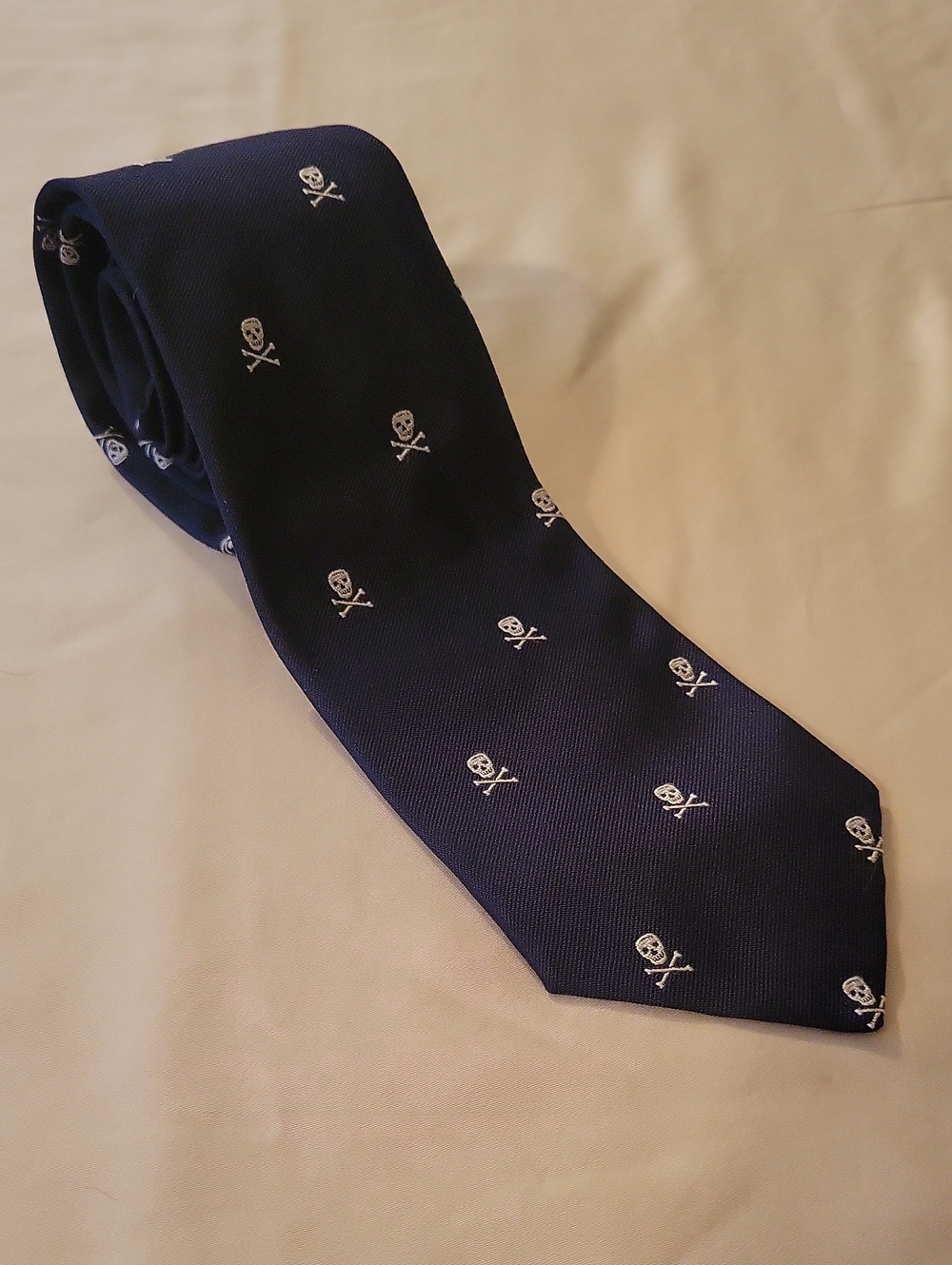 Ralph Lauren Purple Label Navy Skull-and-Bones Silk Repp Tie Halloween